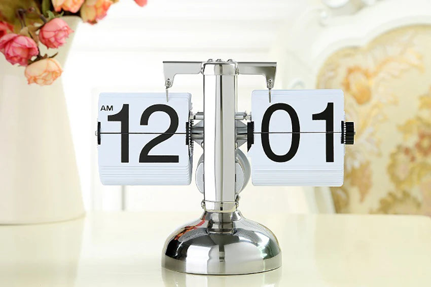 Retro Flip Desk Clock, Mechanical Stainless Steel Table Clock