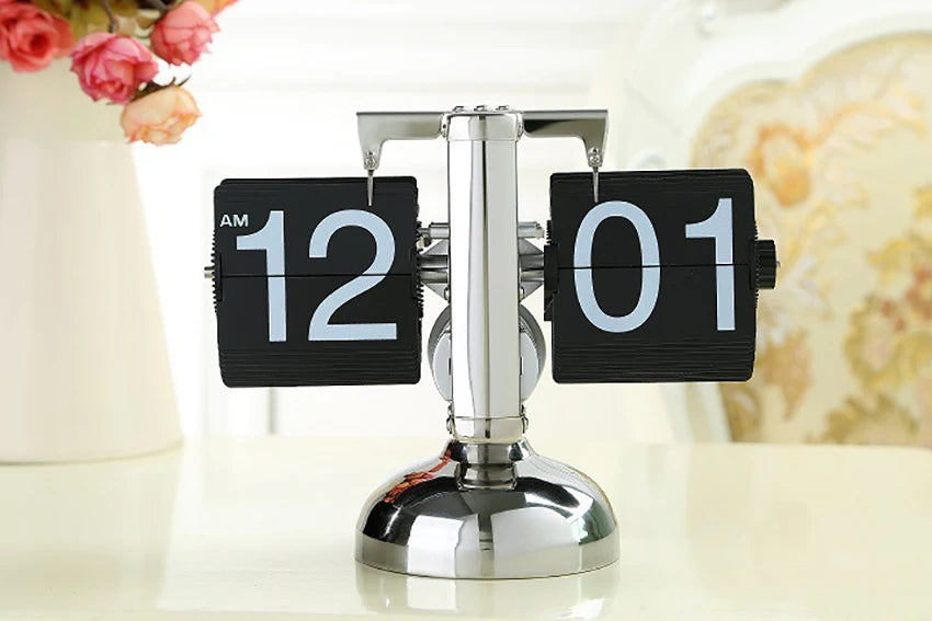 Retro Flip Desk Clock, Mechanical Stainless Steel Table Clock