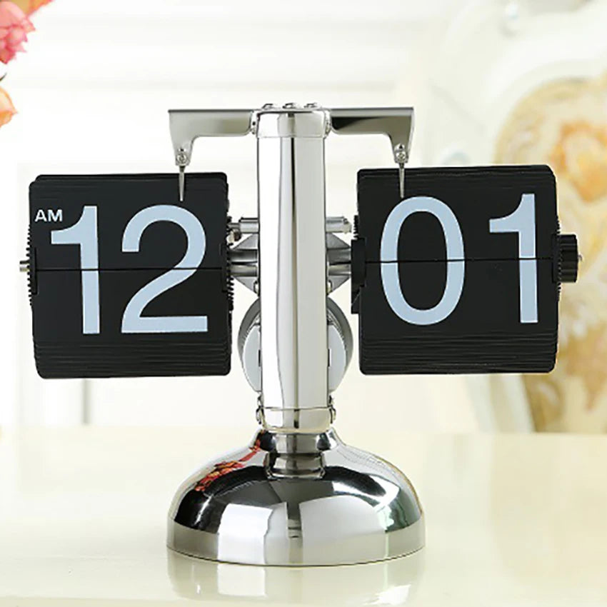 Retro Flip Desk Clock, Mechanical Stainless Steel Table Clock