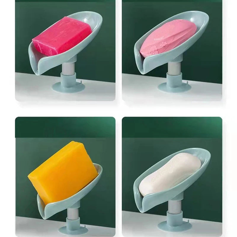 Leaf-Shaped Draining Soap Dish with Suction