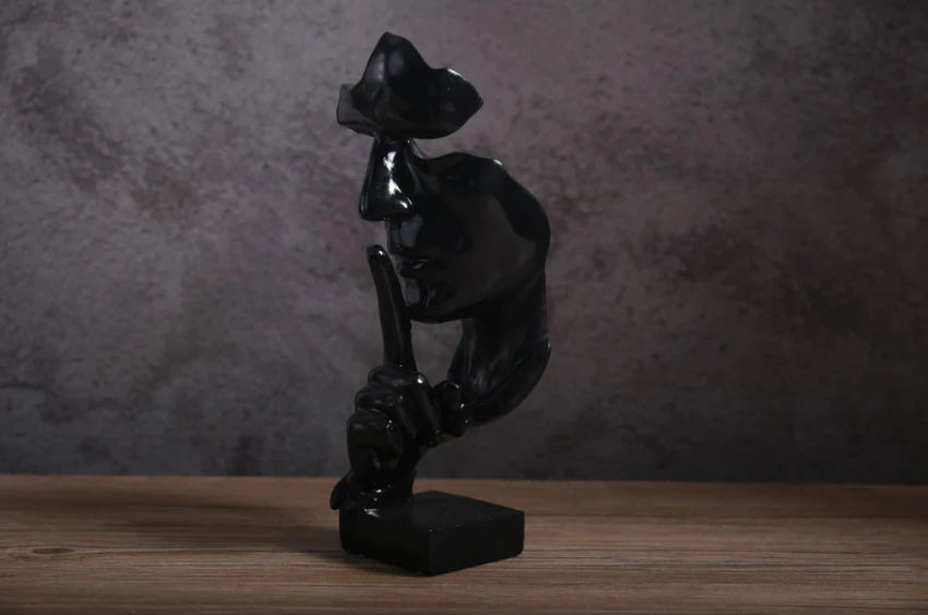 Silence Is Gold Thinker Statue, Abstract Resin Face Sculpture