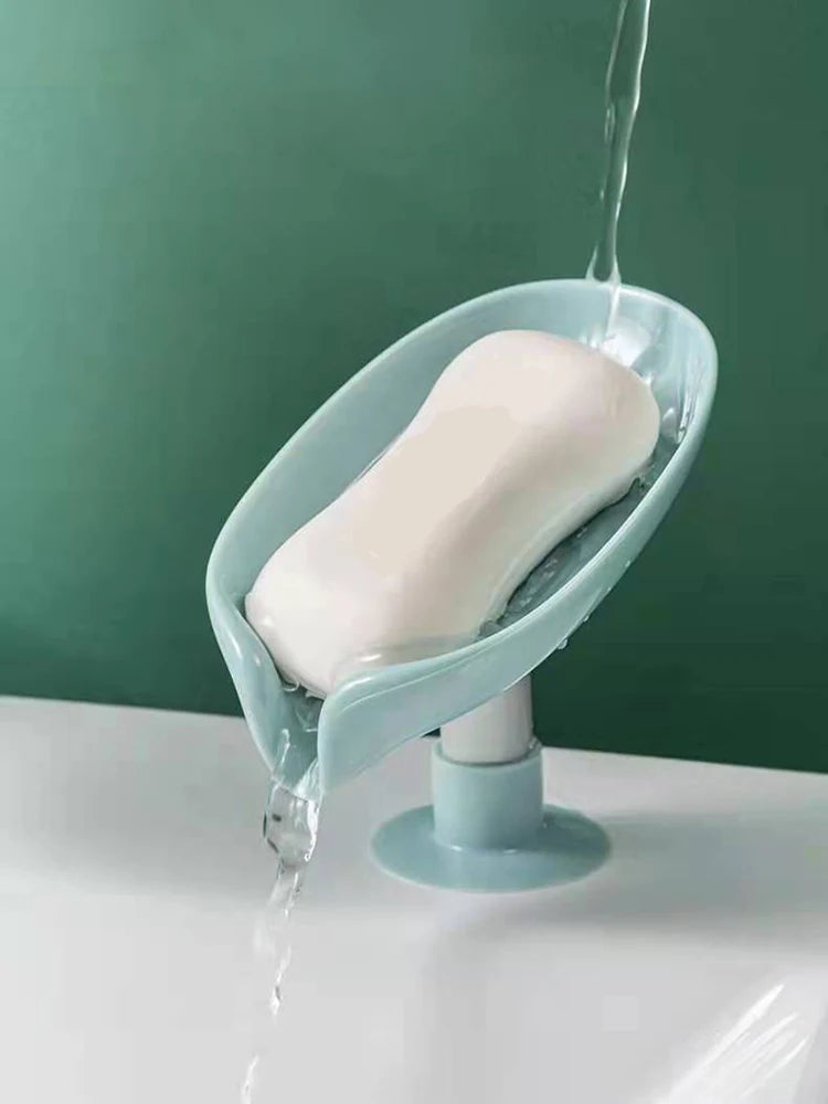 Leaf-Shaped Draining Soap Dish with Suction
