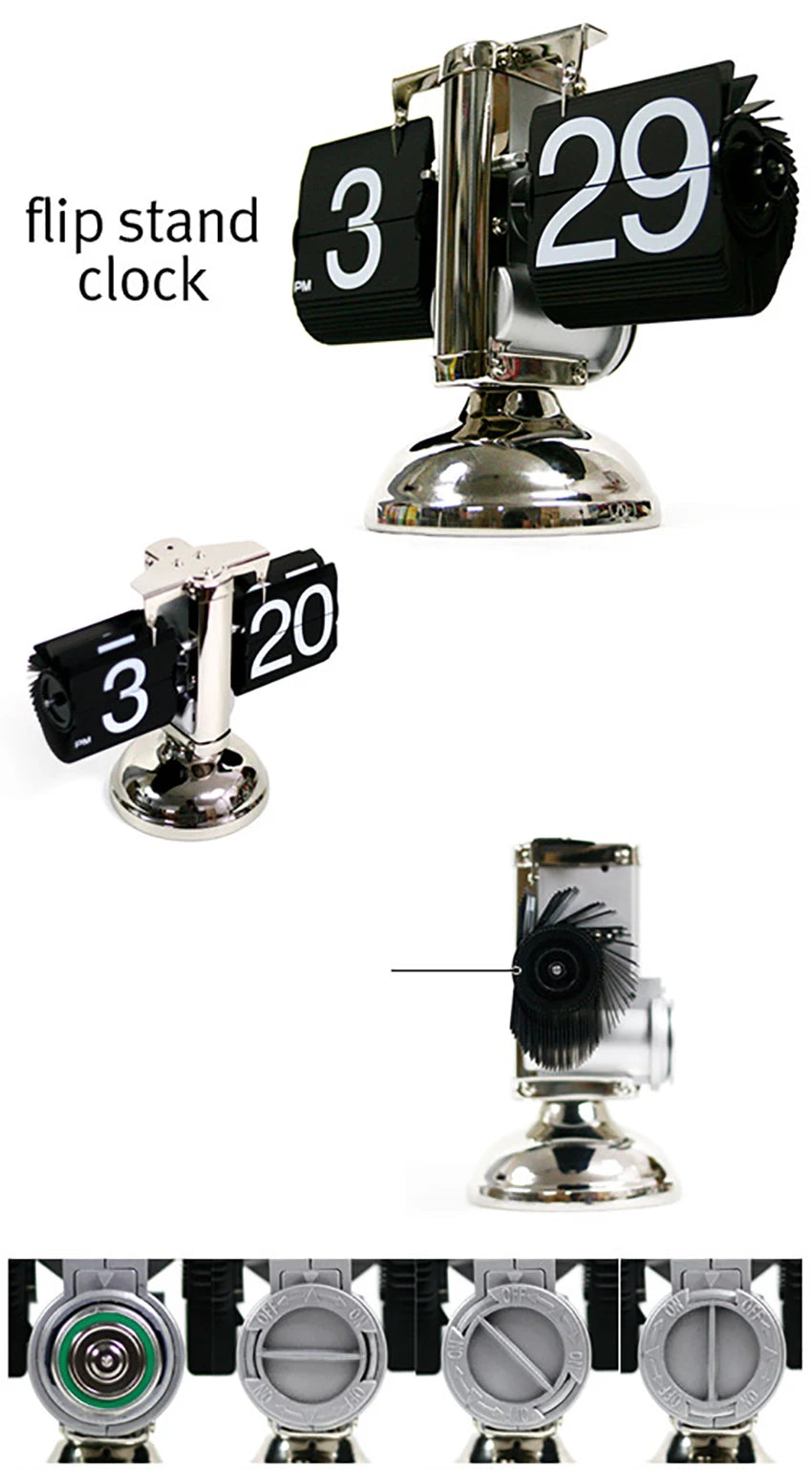 Retro Flip Desk Clock, Mechanical Stainless Steel Table Clock