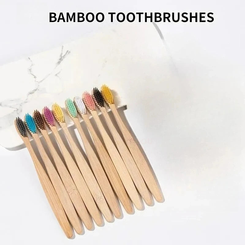 Natural Bamboo Toothbrush Set, 10 Pack