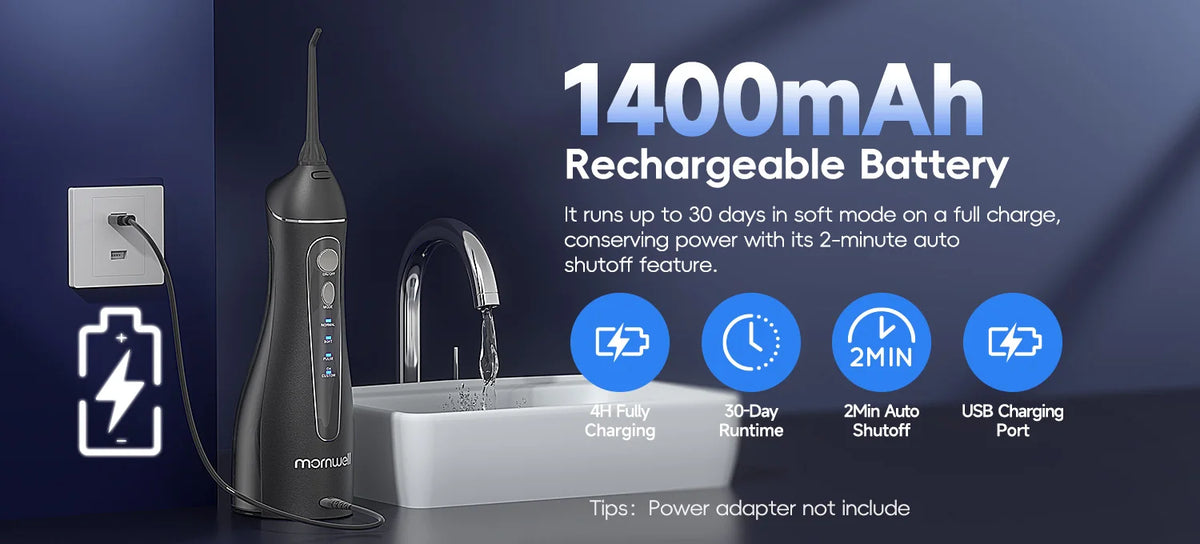 Cordless Rechargeable Water Flosser with 4 Nozzles