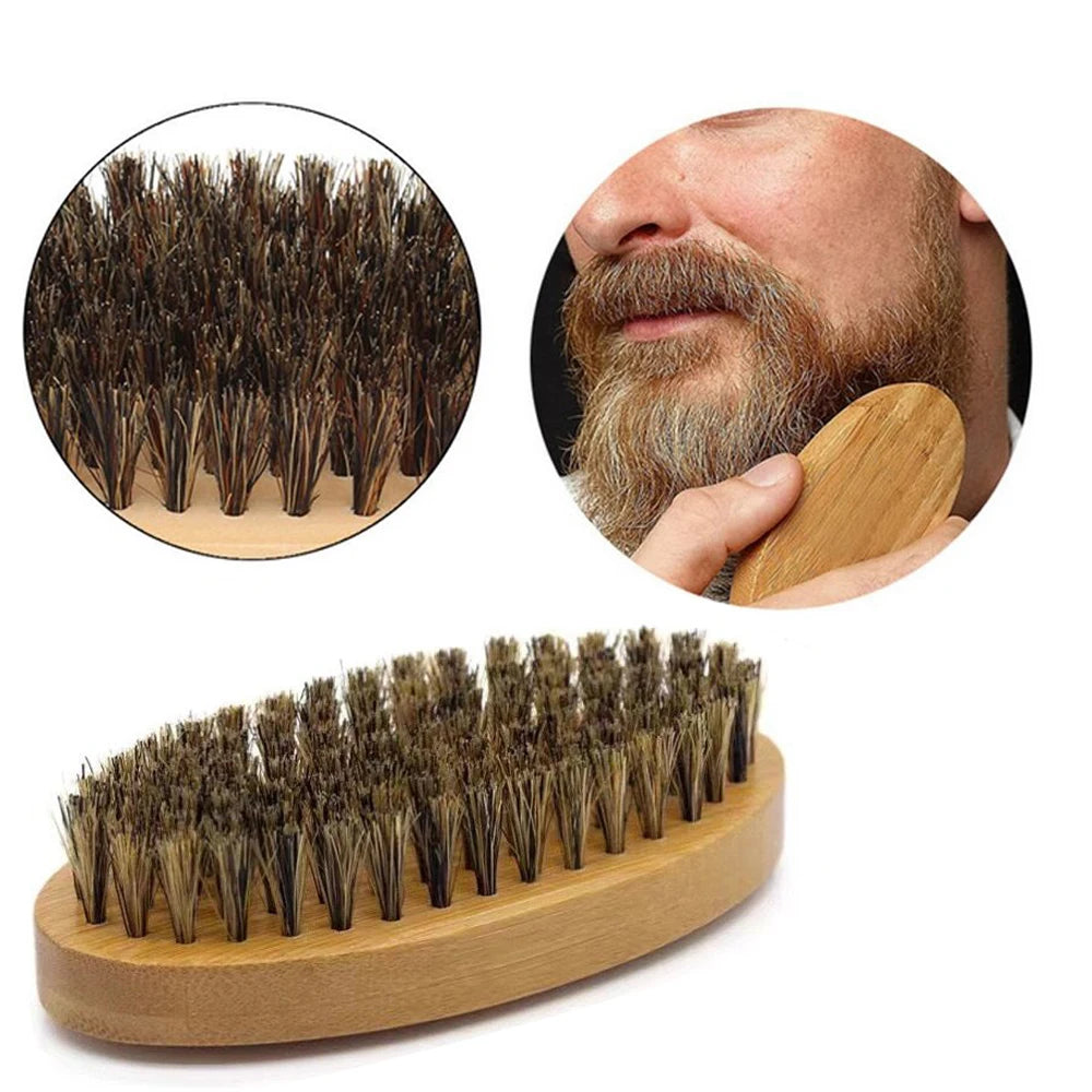 Men's Boar Bristle Beard Brush, Comb and Scissors Set