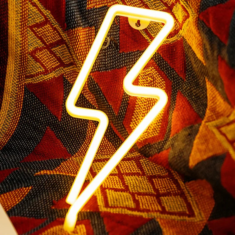 Lightning Bolt Neon Table Light, USB or Battery LED Desk Lamp