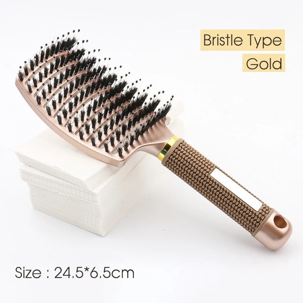 Detangling Hair Brush, Curved Vented Boar and Nylon Bristle