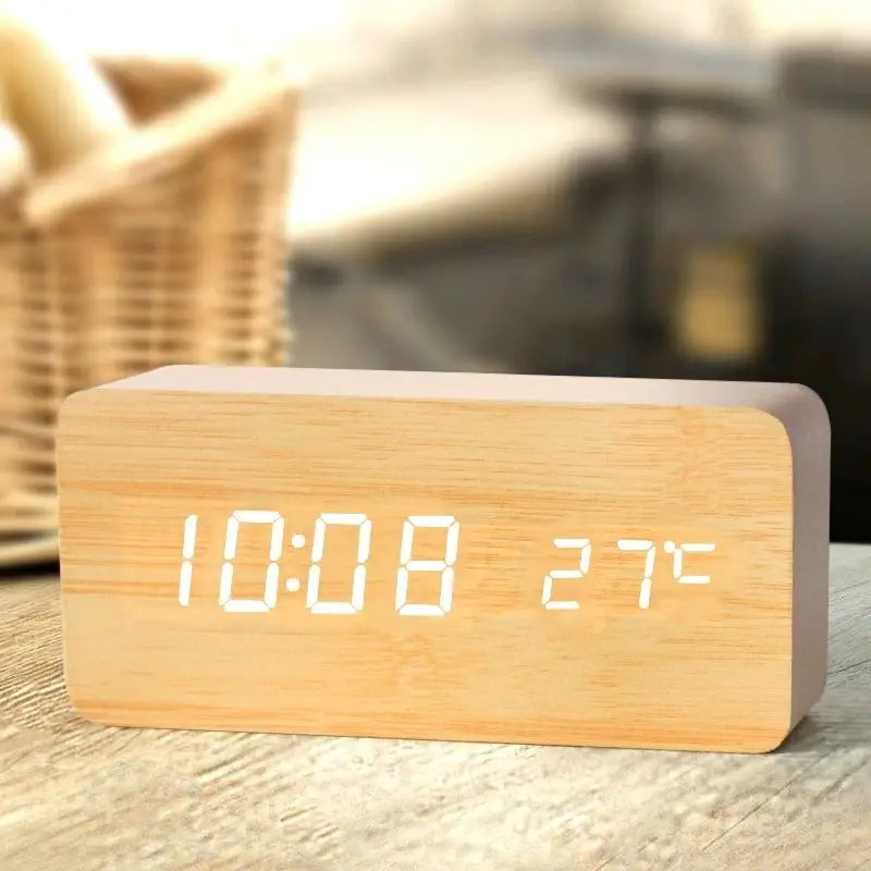 Wooden Digital Alarm Clock with Temperature