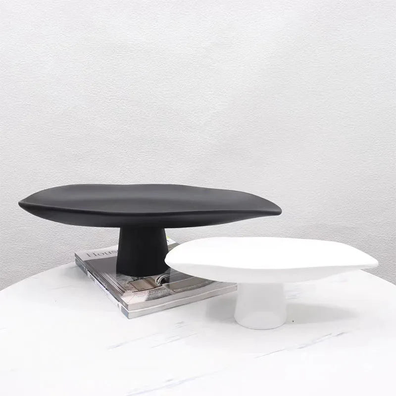 Pedestal Fruit Tray, Modern Resin Footed Dish, White or Black