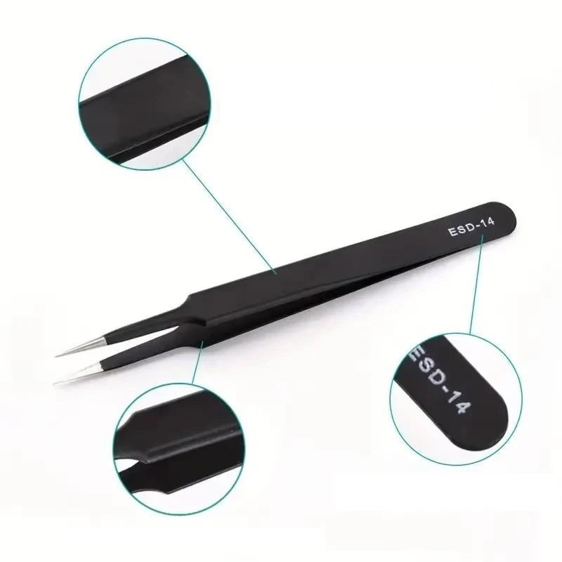Precision Stainless Steel Tweezers Set, 6 Pieces