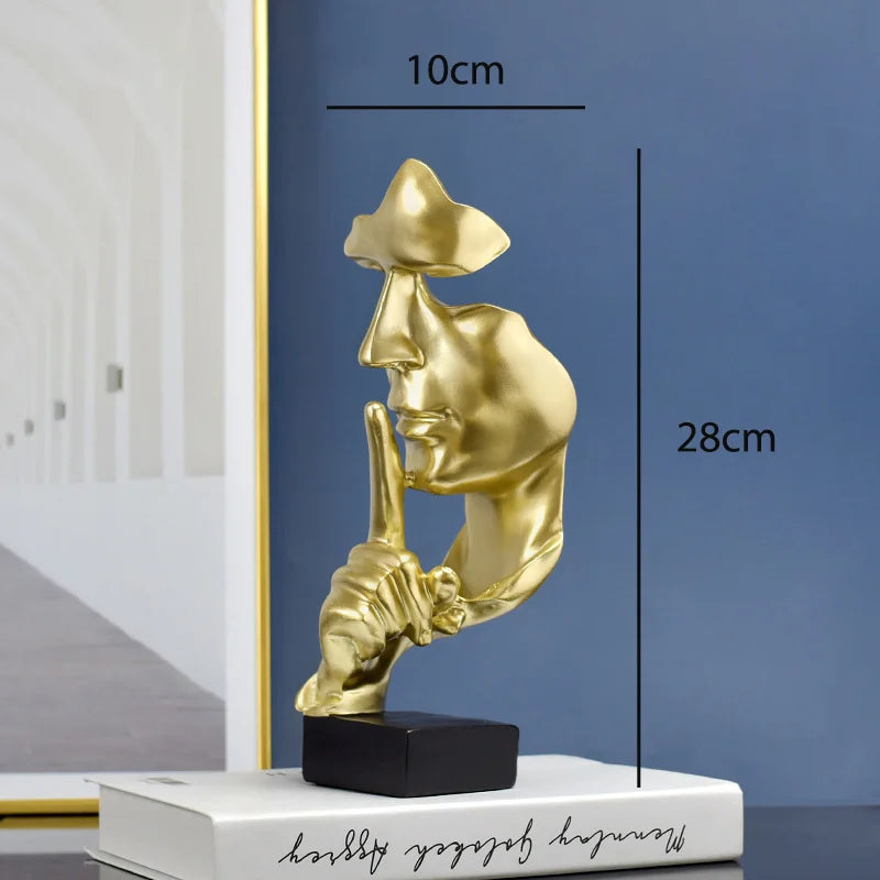 Silence Is Gold Thinker Statue, Abstract Resin Face Sculpture