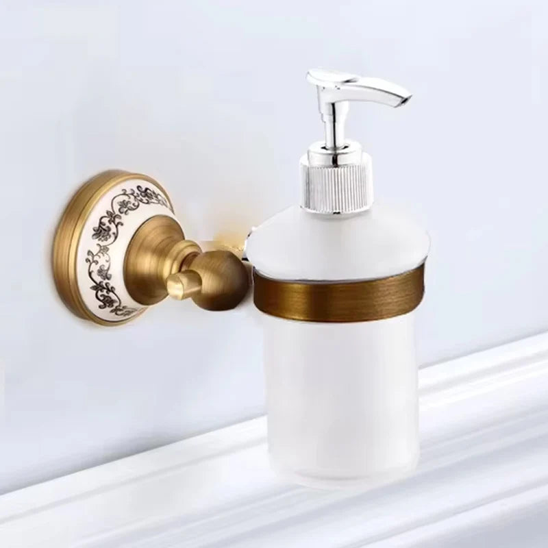Antique Brass and Ceramic Bathroom Set, 19 Pieces