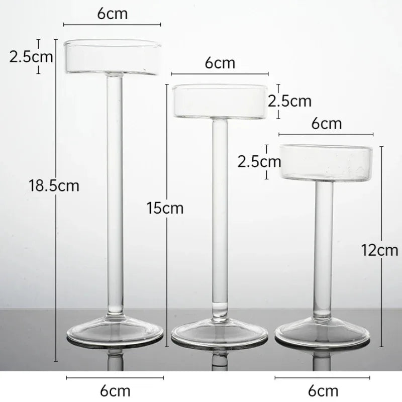 Crystal Glass Tall Candle Holder, Minimalist Candlestick, 3 Pack