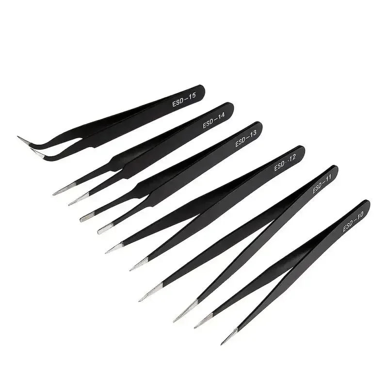 Precision Stainless Steel Tweezers Set, 6 Pieces