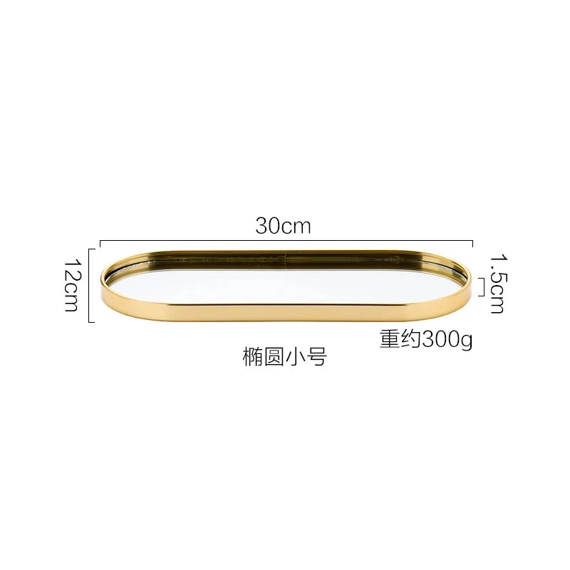 Gold Mirror Tray, Rectangular or Oval Glass Vanity Tray