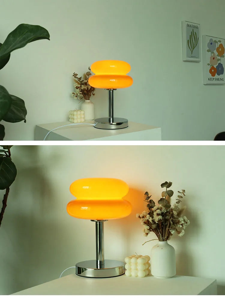 Macaron Glass Table Lamp, Pastel USB Bedside Lamp for Bedroom