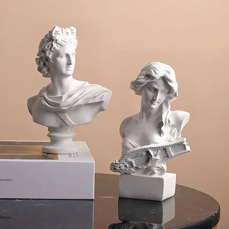 Mini David Bust Statue, White Resin Michelangelo Replica