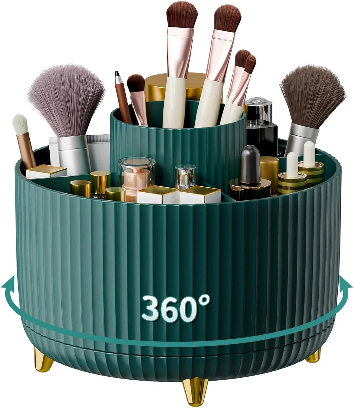 Rotating Makeup Brush Holder, 5 Slot Striped Vanity Organizer