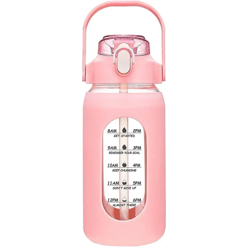 1L Glass Water Bottle with Straw and Sleeve