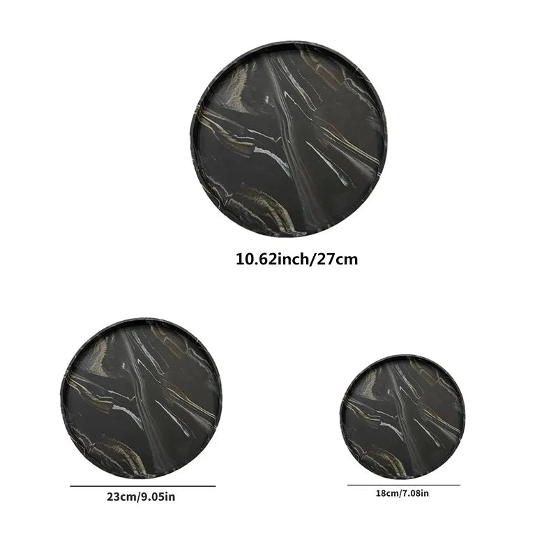 Round Vanity Tray, Decorative Marble Pattern Bathroom Organizer