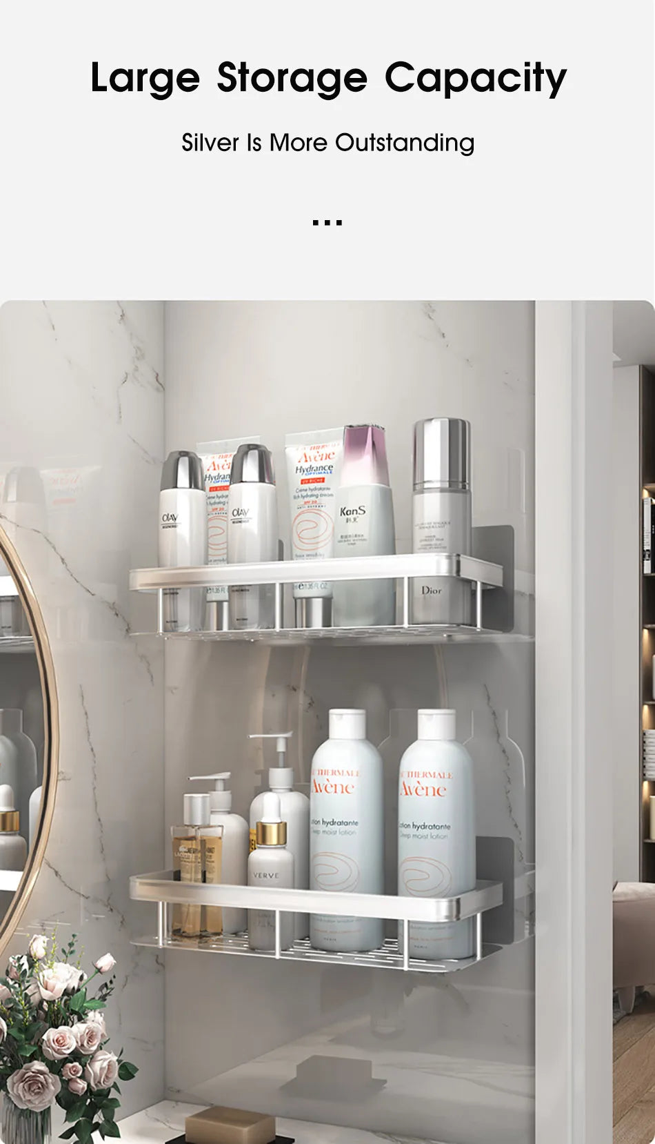 Corner Shower Shelf, No Drill Aluminum Bathroom Caddy