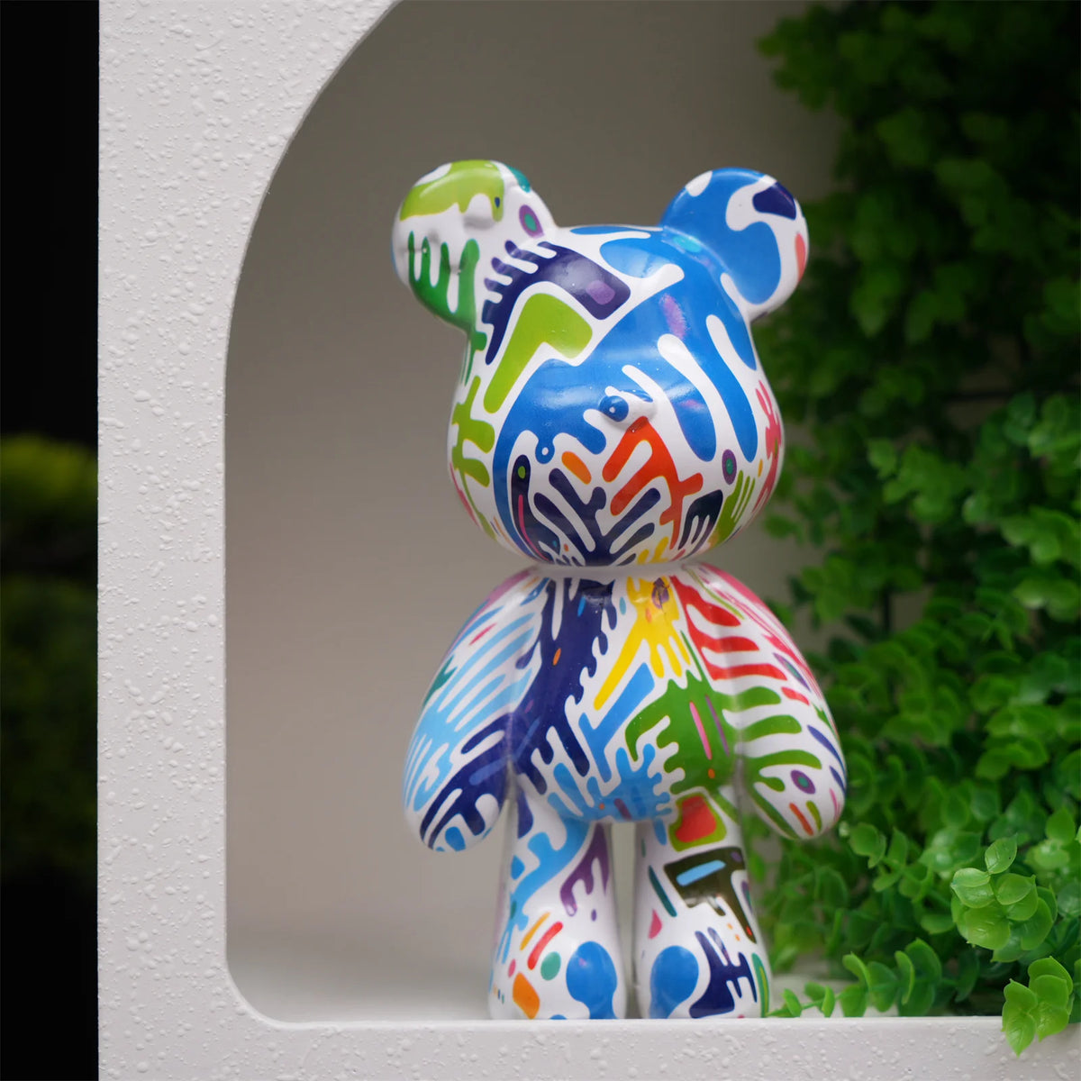 Fluid Bear Statue, Colorful Graffiti Resin Sculpture, 8 Inch