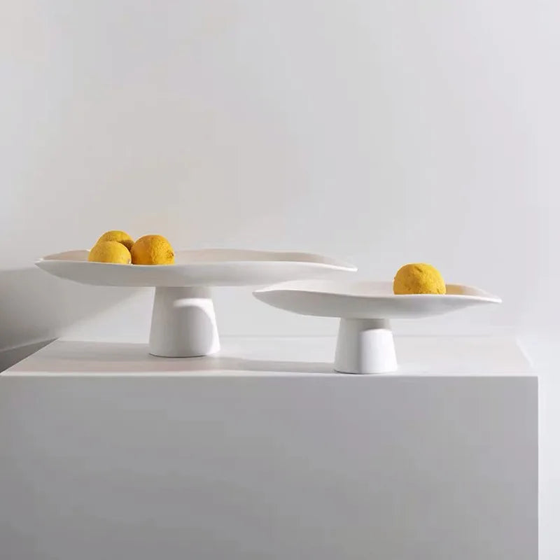 Pedestal Fruit Tray, Modern Resin Footed Dish, White or Black