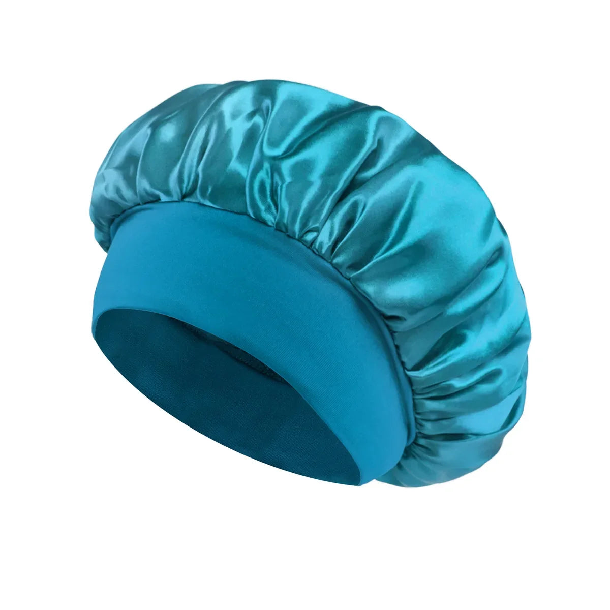 Wide-Brim Satin Hair Bonnet with Elastic Band