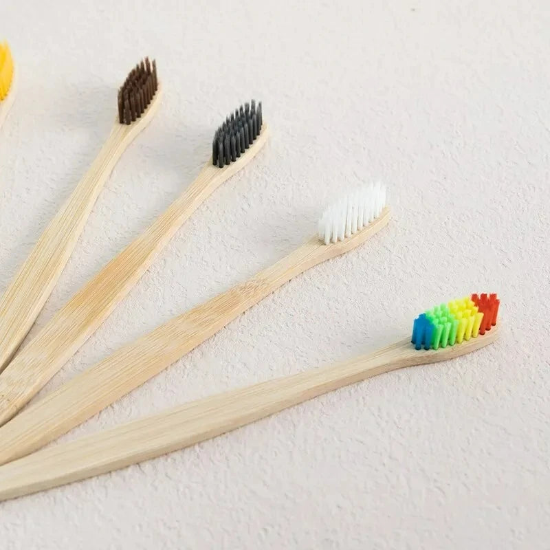 Natural Bamboo Toothbrush Set, 10 Pack