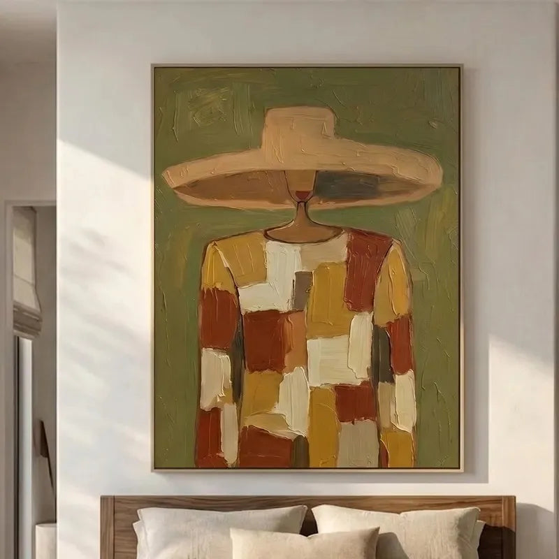 Woman in Wide Brim Hat Canvas Print, Neutral Boho Wall Art