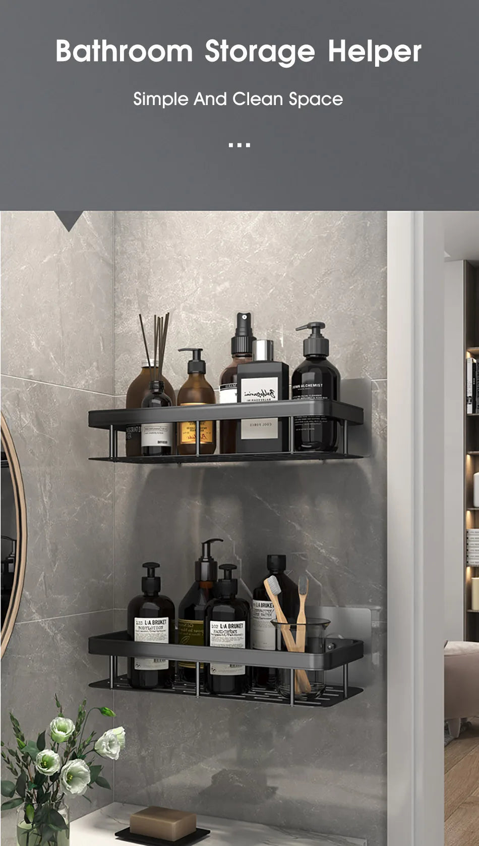 Corner Shower Shelf, No Drill Aluminum Bathroom Caddy