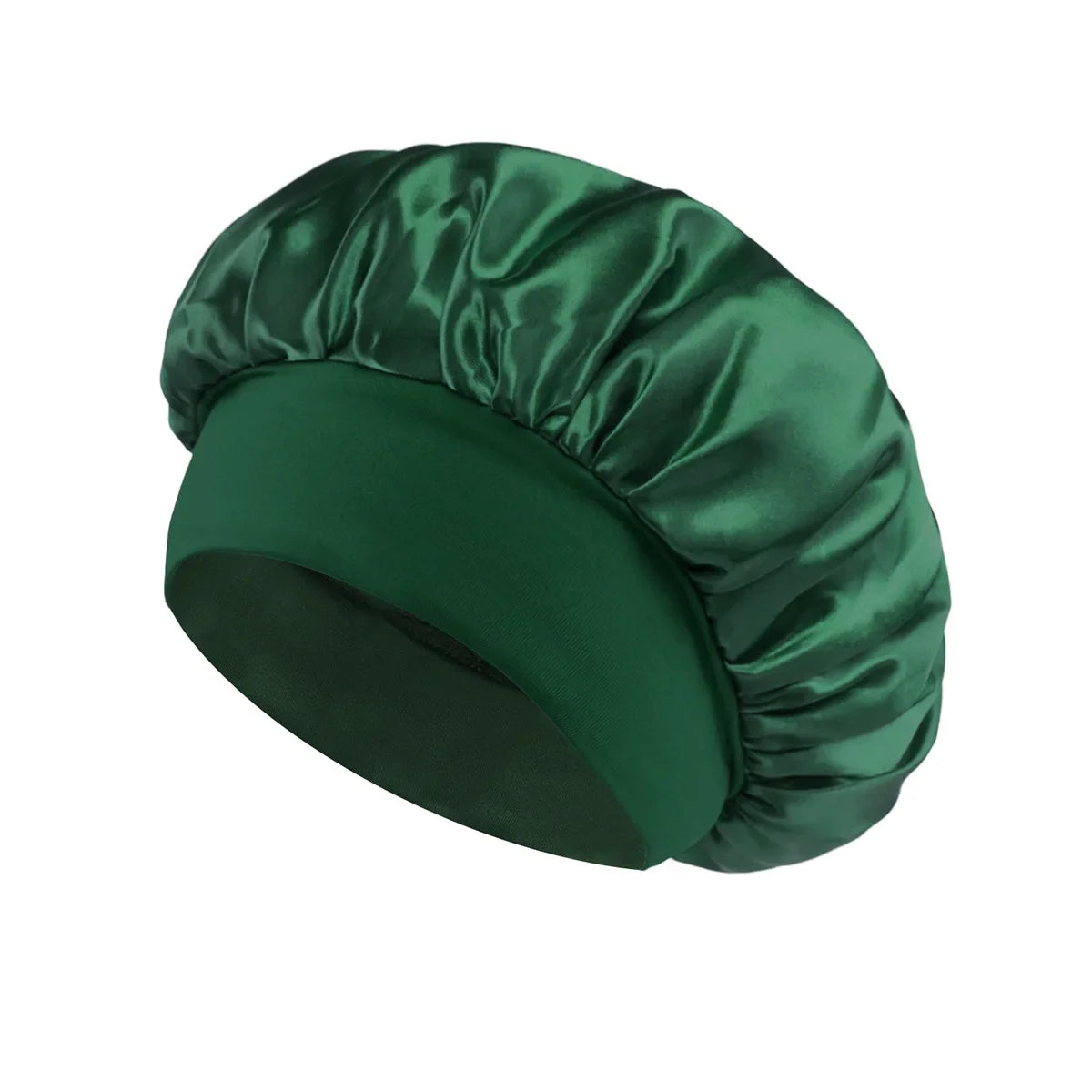 Wide-Brim Satin Hair Bonnet with Elastic Band