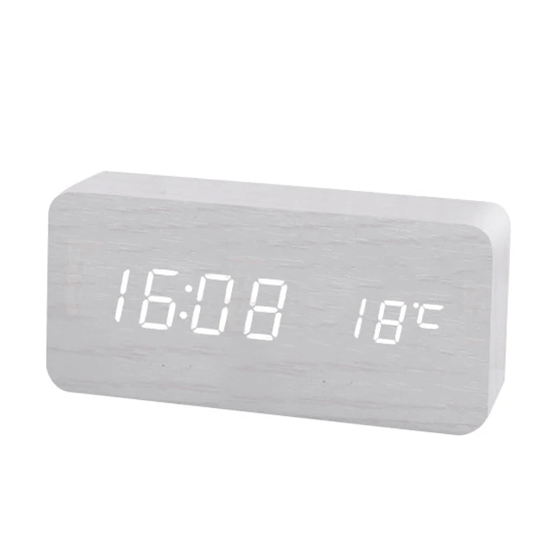 Wooden Digital Alarm Clock with Temperature