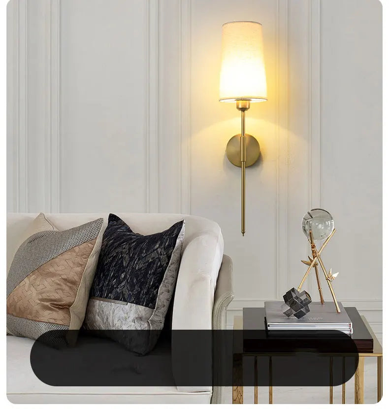 Retro Cloth Shade Wall Lamp, Black Iron Bedside Wall Sconce