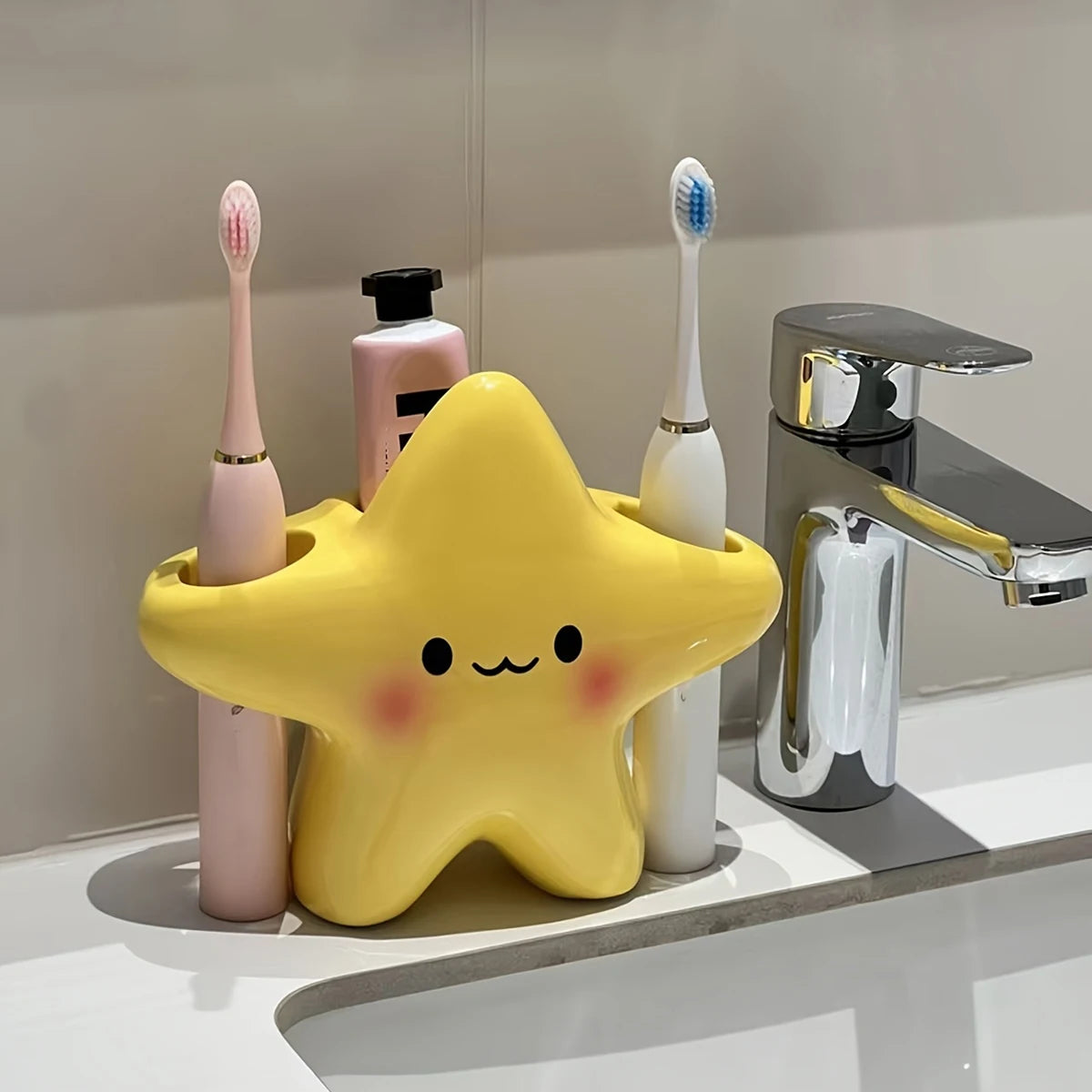Star Toothbrush Holder, Cute Freestanding Bathroom Organizer
