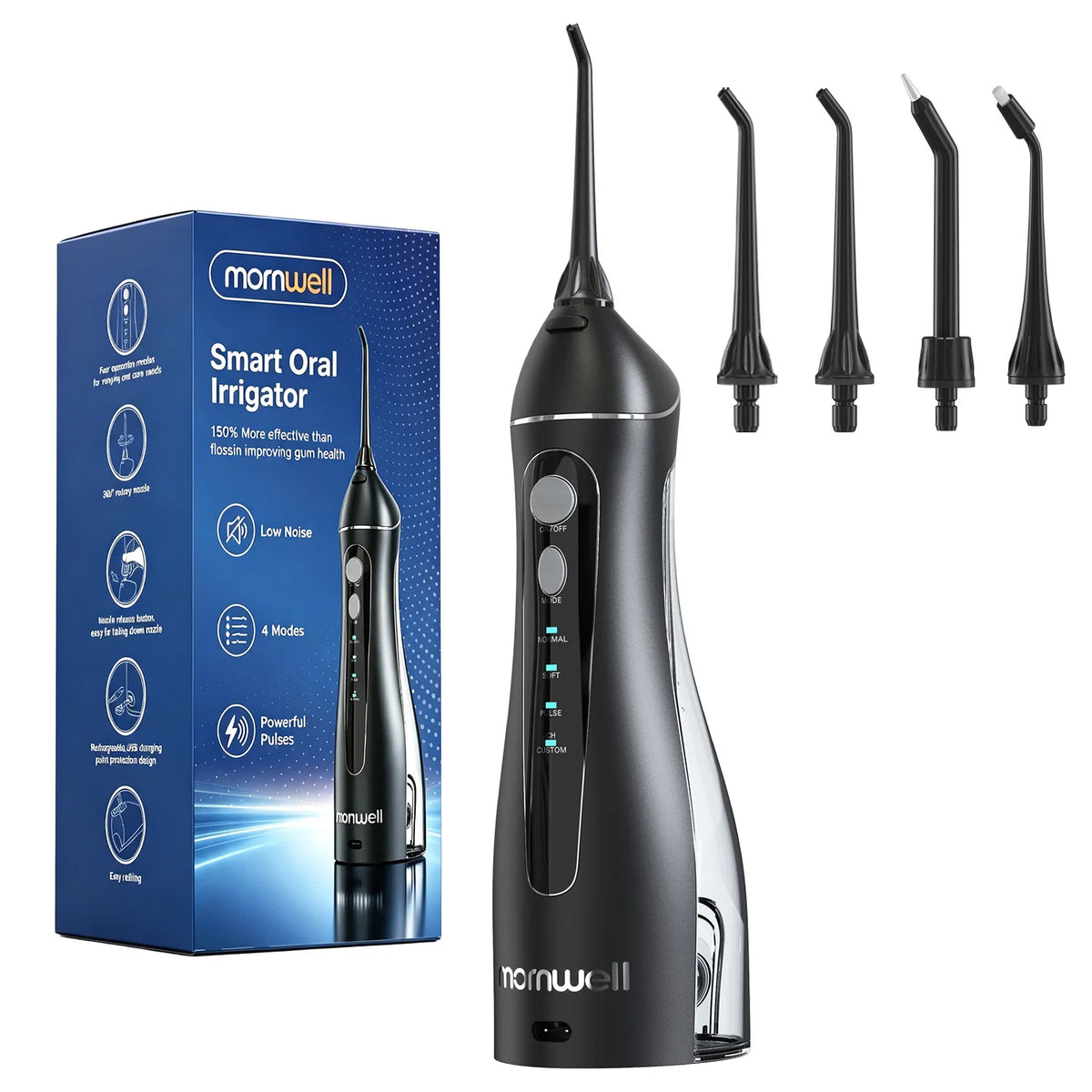 Cordless Rechargeable Water Flosser with 4 Nozzles