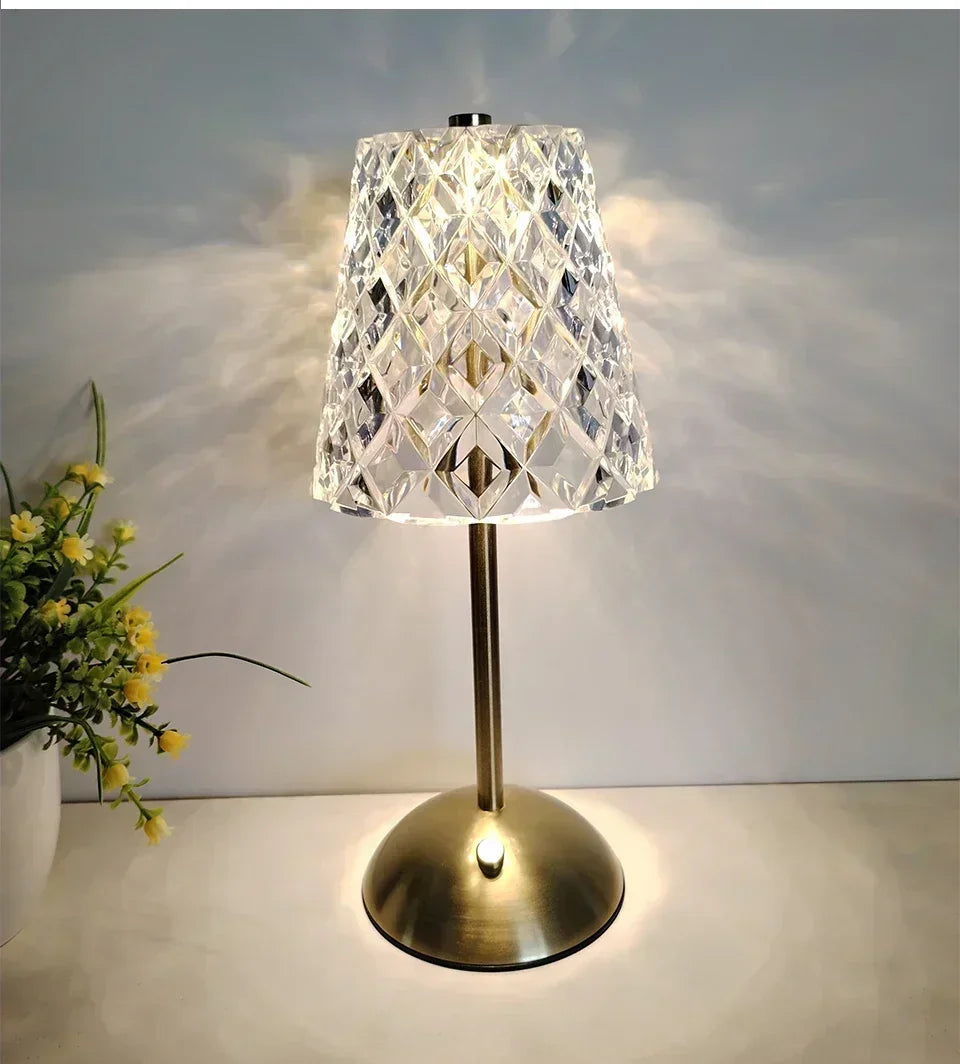 Crystal Touch Table Lamp, USB Rechargeable