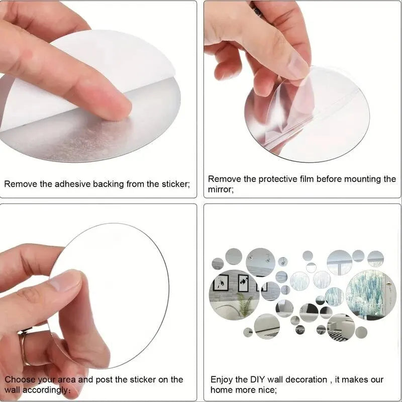 3D Acrylic Round Mirror Wall Stickers, 26 Pieces