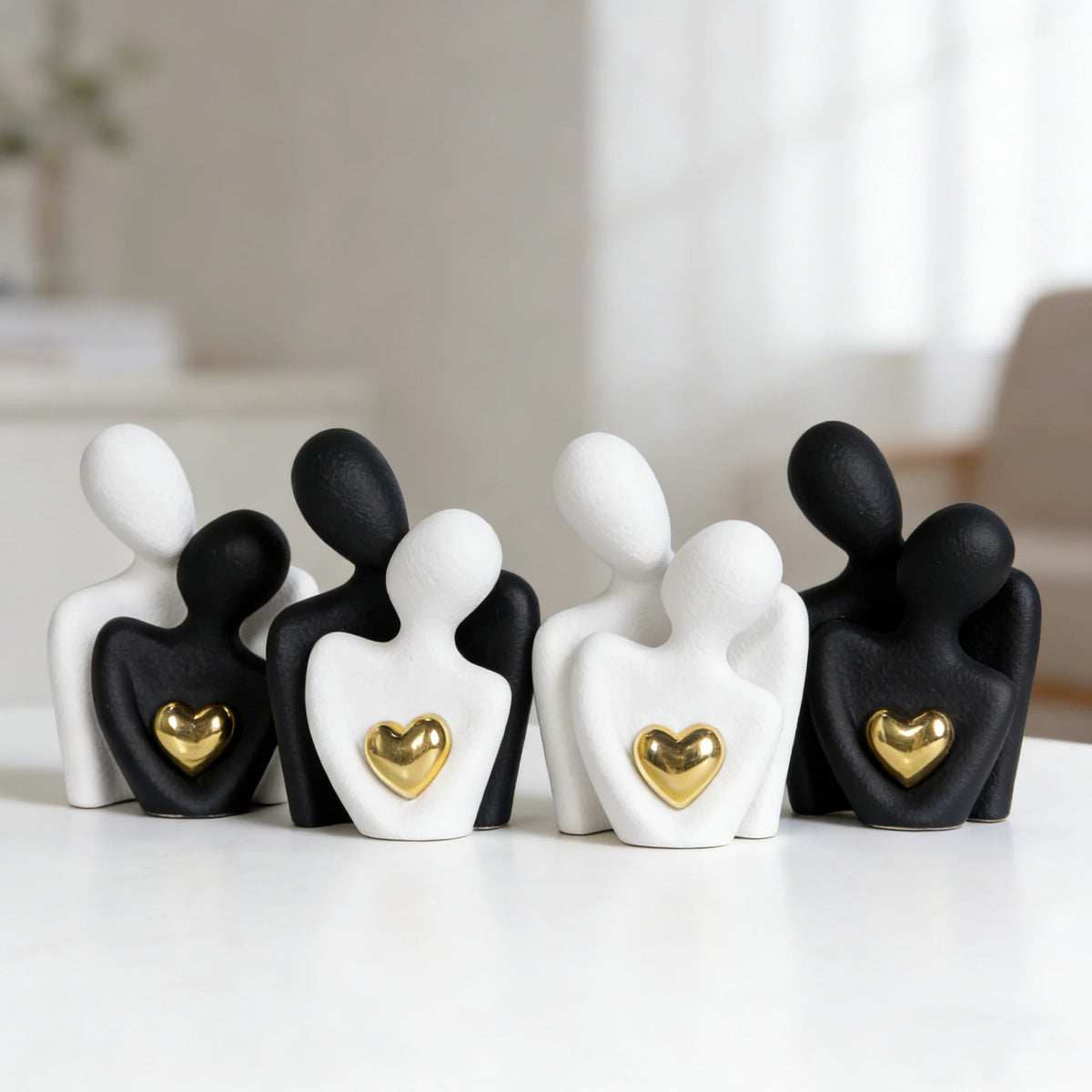 Couple Hugging Heart Sculpture, Modern Resin Love Figurine