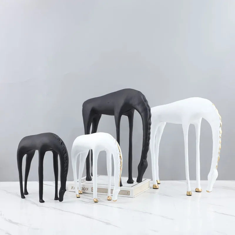Black Cast Iron Abstract Horse and Deer Statue