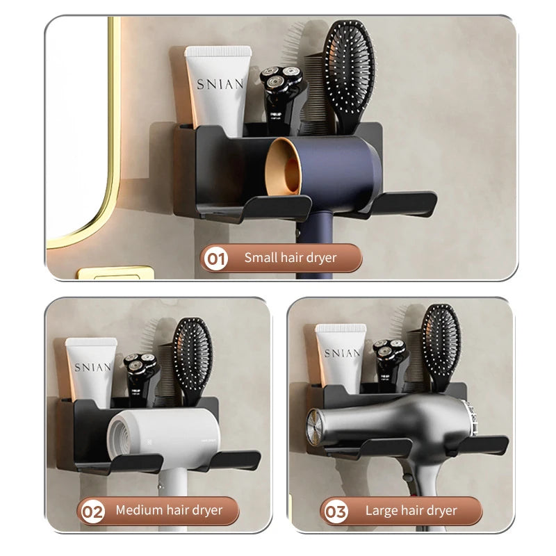 Hair Dryer Holder, Wall Mounted Bathroom Styling Tool Rack