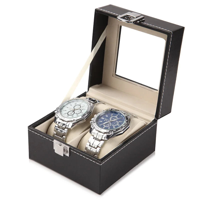 PU Leather Watch Box with Glass Lid, 6 Slots