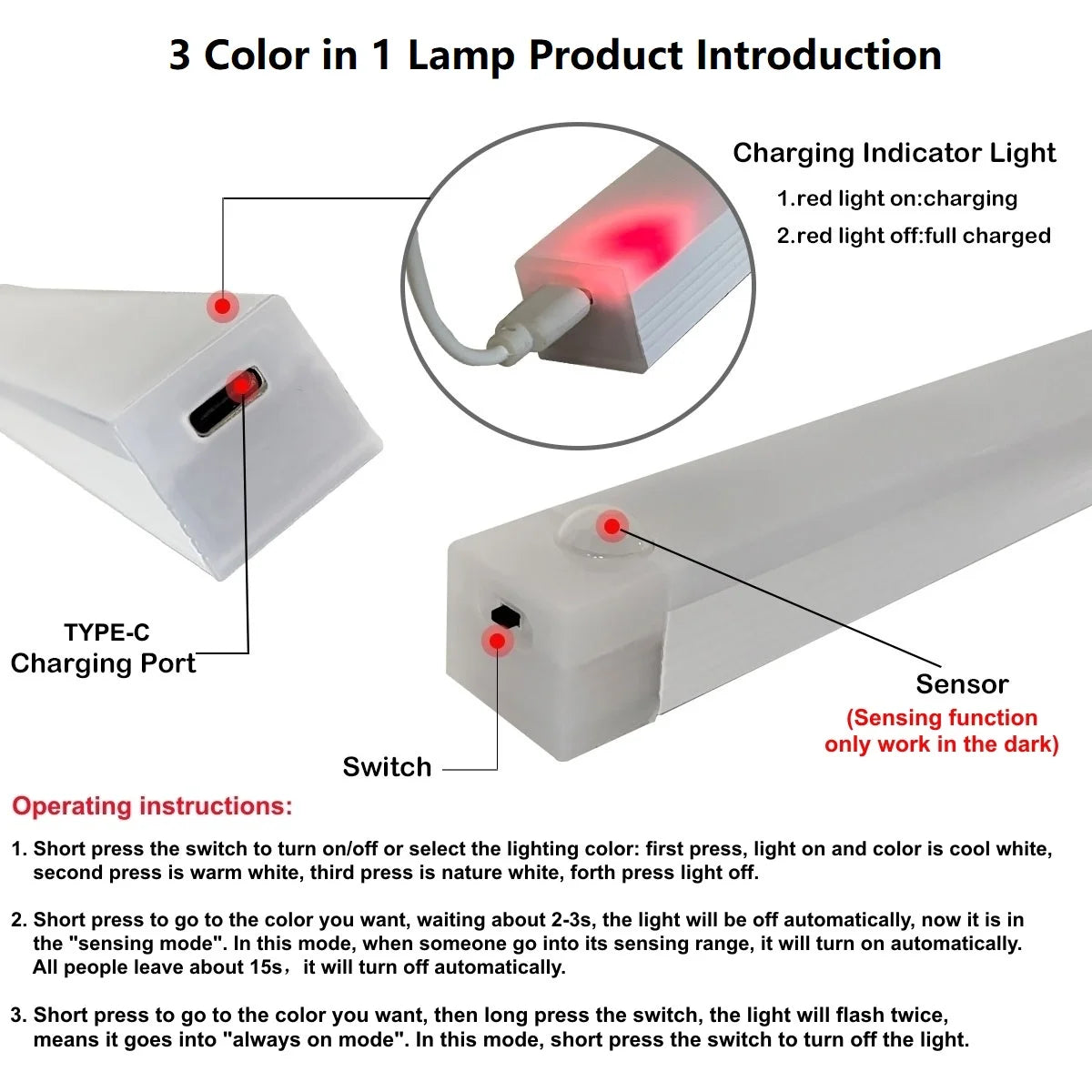 Motion Sensor LED Light Bar, Wireless Rechargeable Closet Light