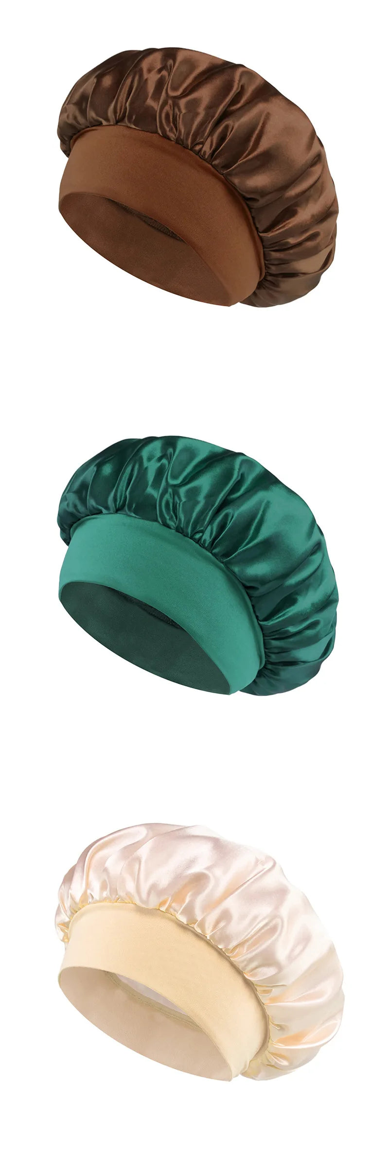 Wide-Brim Satin Hair Bonnet with Elastic Band