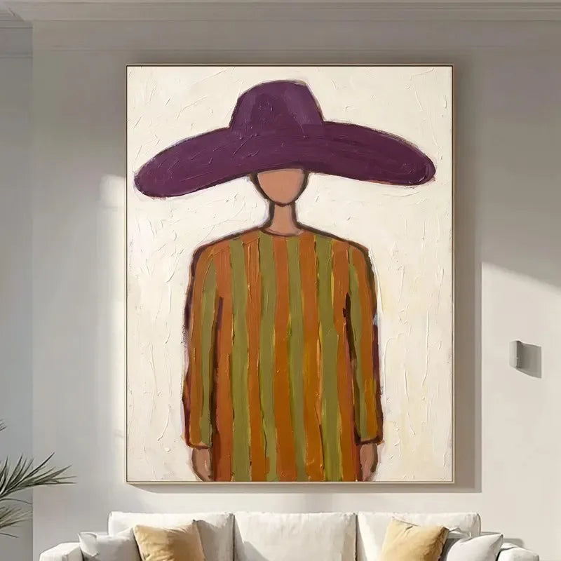 Woman in Wide Brim Hat Canvas Print, Neutral Boho Wall Art