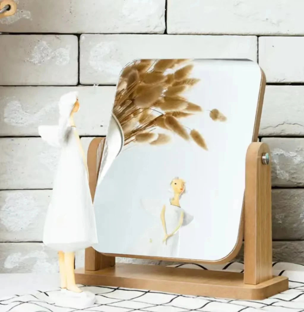 Rotating Wooden Makeup Mirror, Rectangle