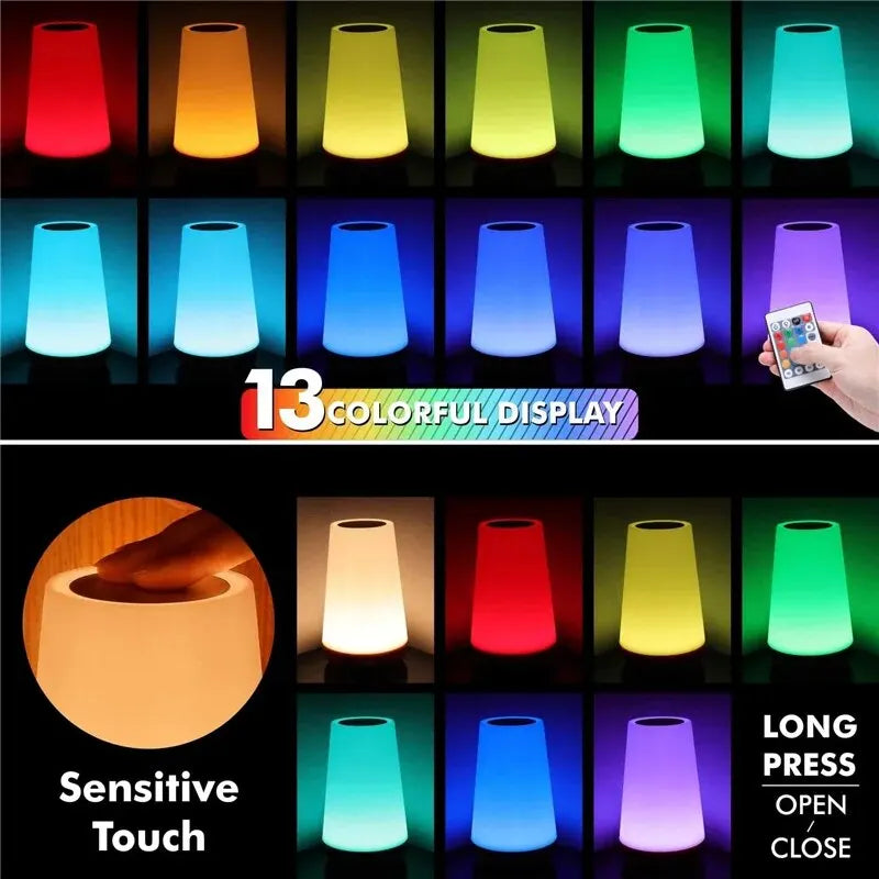 Touch Night Lamp, 13 Color Rechargeable Bedside Light