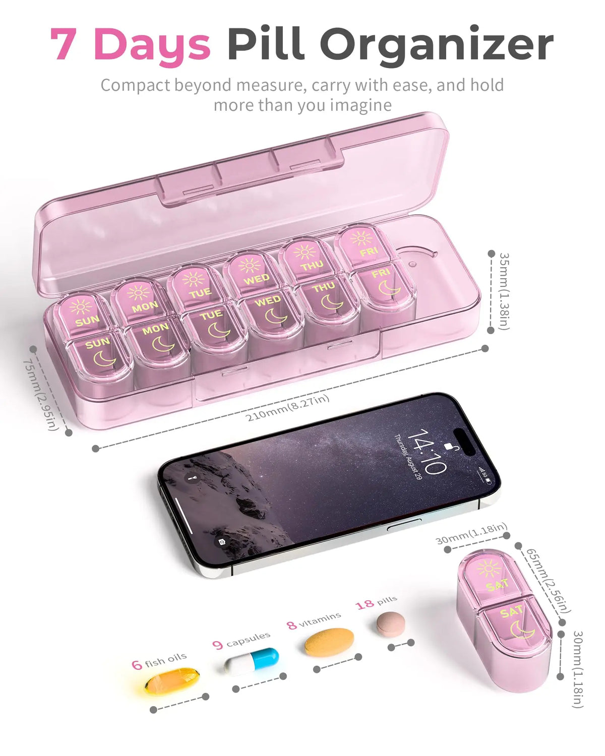 Weekly Pill Organizer, 7-Day AM/PM Travel Pill Box