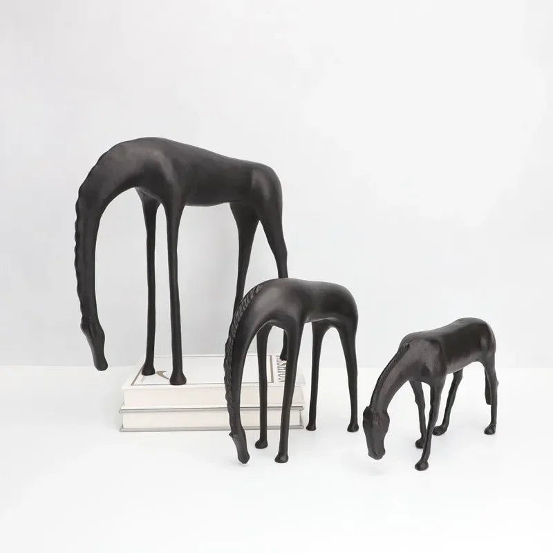 Black Cast Iron Abstract Horse and Deer Statue